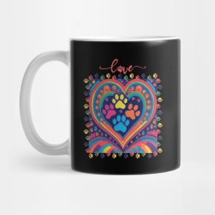 Dog paw print rainbow heart Mug